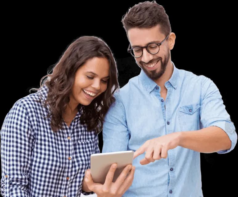 Professionals reviewing the results of an idea together on a tablet